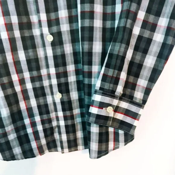 IZOD Boys Button Up Long Sleeve Dress Shirt Plaid Size Large (10/12) Black Red - Picture 4 of 6